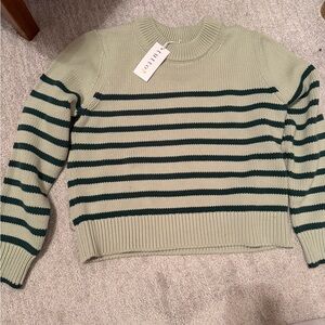 TUTTO Sage Green Striped Crewneck Sweater